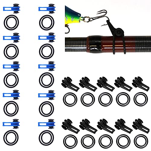 Köder Hakenhalter 20 Stück Angelzubehör, Hakenhalter aus Kunststoff und Gummikreis, Zum Platzieren und Fixieren von Angelhaken, Passend für Die Meisten Angelruten, Sicher und Langlebig(Schwarz, Blau) von TogtherKings