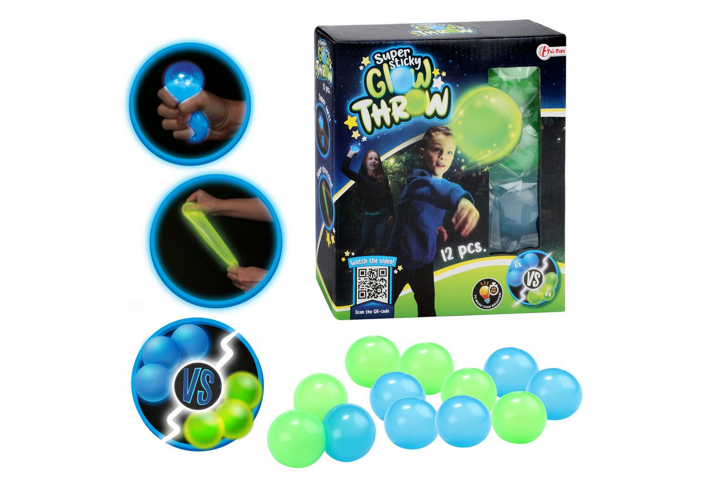 Toi-Toys Spielball Fluoreszierende Bälle - Glow Throw (12 Stück) von Toi-Toys