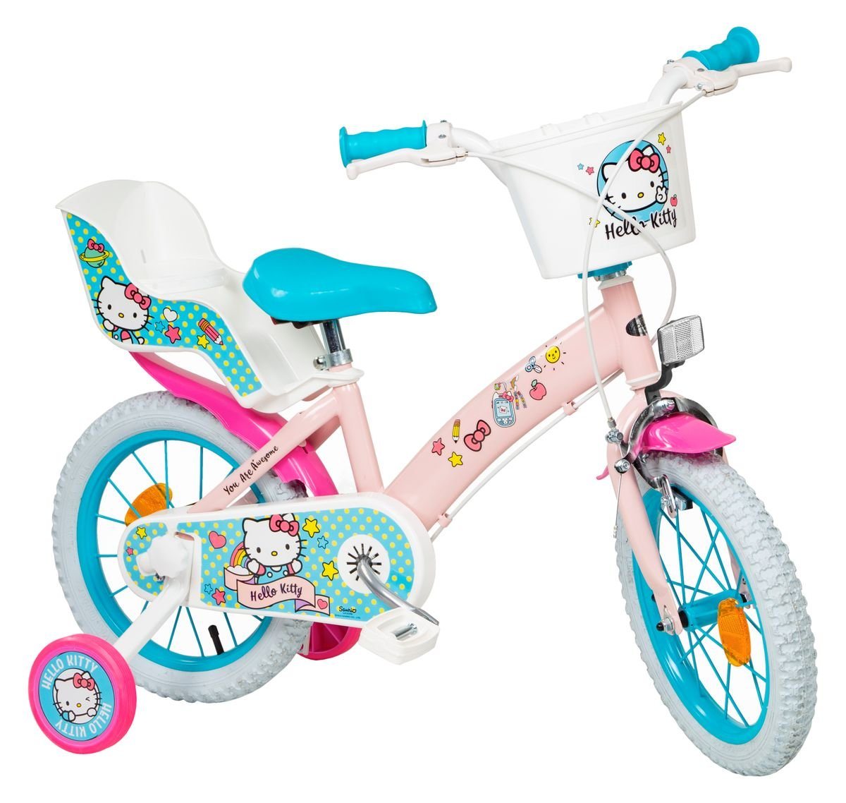 Toimsa Bikes Kinderfahrrad 16 Zoll Kinder Mädchen Fahrrad Kinderfahrrad Rad Bike Hello Kitty 1649, 1 Gang, Puppensitz, Korb, Stützräder von Toimsa Bikes