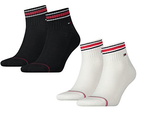 Tommy Hilfiger Herren Sport Quarters Socken Sportsocken MIT FROTTEESOHLE 4er Pack (2er schwarz/2er weiß, 39-42) von Tommy Hilfiger