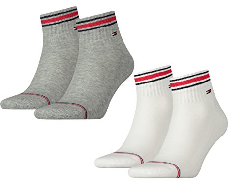 Tommy Hilfiger Herren Sport Quarters Socken Sportsocken MIT FROTTEESOHLE 4er Pack (2er weiß/2er grau, 39-42) von Tommy Hilfiger