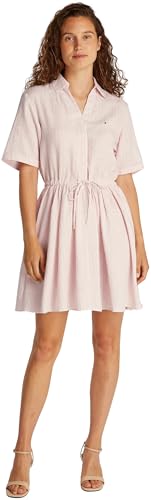 Tommy Hilfiger Damen Kleid Linen Short mit Taillengürtel, Mehrfarbig (Foggy Pink STP), 32 von Tommy Hilfiger