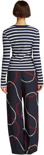 Tommy Hilfiger Damen Langarmshirt Slim Henley mit Knopfleiste, Mehrfarbig (Dark Night Navy/Calico STP), L von Tommy Hilfiger