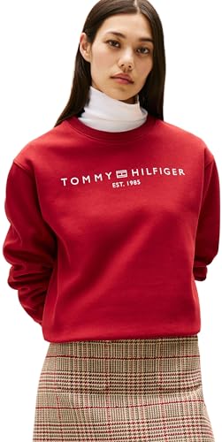 Tommy Hilfiger Damen Sweatshirt ohne Kapuze, Rot (Regatta Red), L von Tommy Hilfiger