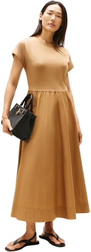 Tommy Hilfiger Damen T-Shirt Kleid Modern Cody Midi Mix Fit & Flare, Braun (Hickory), XL von Tommy Hilfiger