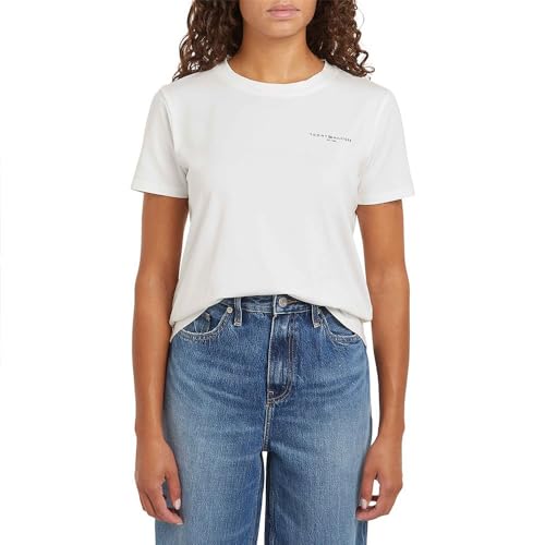 Tommy Hilfiger Damen T-Shirt Kurzarm 1985 Mini Corp Logo Regular Fit, Weiß (Nos Ecru), XXS von Tommy Hilfiger