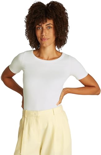 Tommy Hilfiger Damen T-Shirt Kurzarm 5X2 Rib Slim Fit, Weiß (Ecru), XL von Tommy Hilfiger