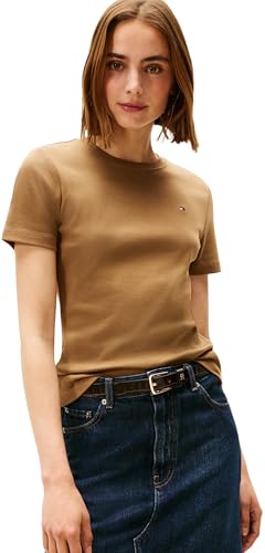Tommy Hilfiger Damen T-Shirt Kurzarm Slim Cody Rundhalsausschnitt, Braun (Hunter Brown), L von Tommy Hilfiger