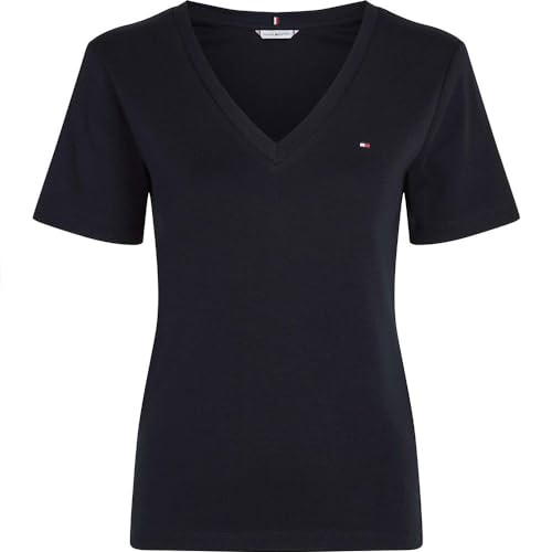 Tommy Hilfiger Damen T-Shirt Kurzarm Slim Cody V-Ausschnitt, Blau (Nos Desert Sky), XXS von Tommy Hilfiger