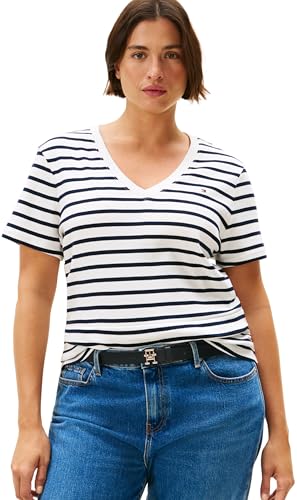 Tommy Hilfiger Damen T-Shirt Kurzarm Slim Fit Cody V-Ausschnitt, Mehrfarbig (Breton/ECU/Dark Night Navy), 54 von Tommy Hilfiger