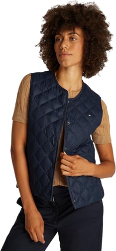 Tommy Hilfiger Damen Weste Down Quilted Collarless Dünn, Blau (Dark Night Navy), XXS von Tommy Hilfiger