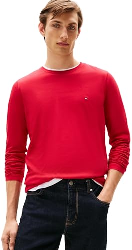 Tommy Hilfiger Herren Langarmshirt Stretch Slim Fit Baumwolle, Mehrfarbig (Medium Red), XXL von Tommy Hilfiger