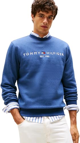 Tommy Hilfiger Herren Sweatshirt Tommy Logo ohne Kapuze, Blau (Aegean Sea Heather), L von Tommy Hilfiger