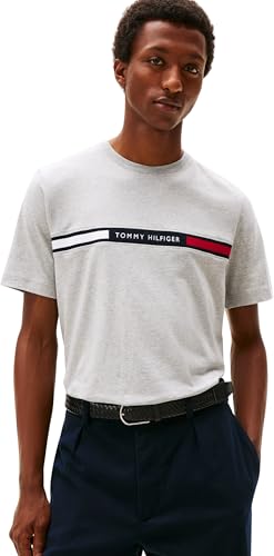 Tommy Hilfiger Herren T-Shirt Kurzarm Rundhalsausschnitt, Grau (Light Grey Heather), L von Tommy Hilfiger