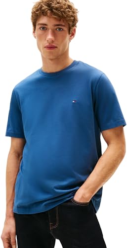 Tommy Hilfiger Herren T-Shirt Kurzarm Seasonal Solid Tee mit Rundhalsausschnitt, Blau (Aegean Sea), XL von Tommy Hilfiger