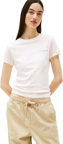 Tommy Jeans Damen Tjw Slim Linear Tee EXT Dw0dw21164 S/S T-Shirt, White (Ancient White), XS EU von Tommy Jeans