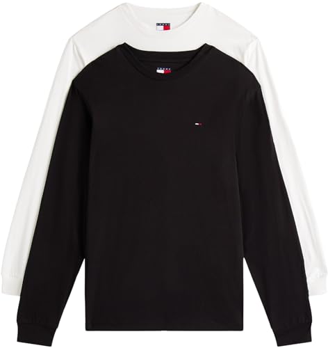 Tommy Jeans Herren 2er Pack Langarmshirts Slim mit Rundhalsausschnitt, Mehrfarbig (Black/Ecru), XXL von Tommy Jeans