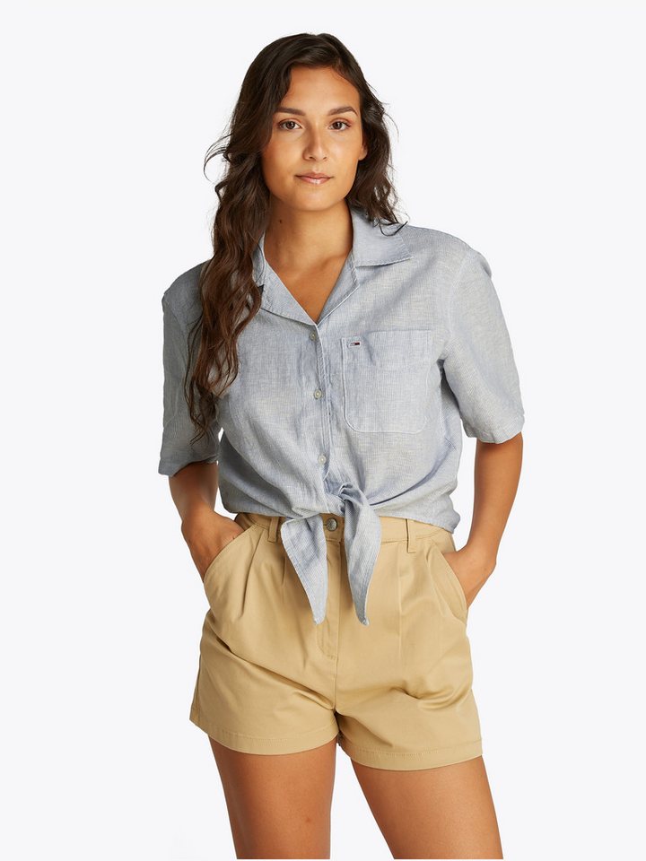 Tommy Jeans T-Shirt TJW CRP LINEN SS SHIRT mit Brusttasche, Logostickerei von Tommy Jeans