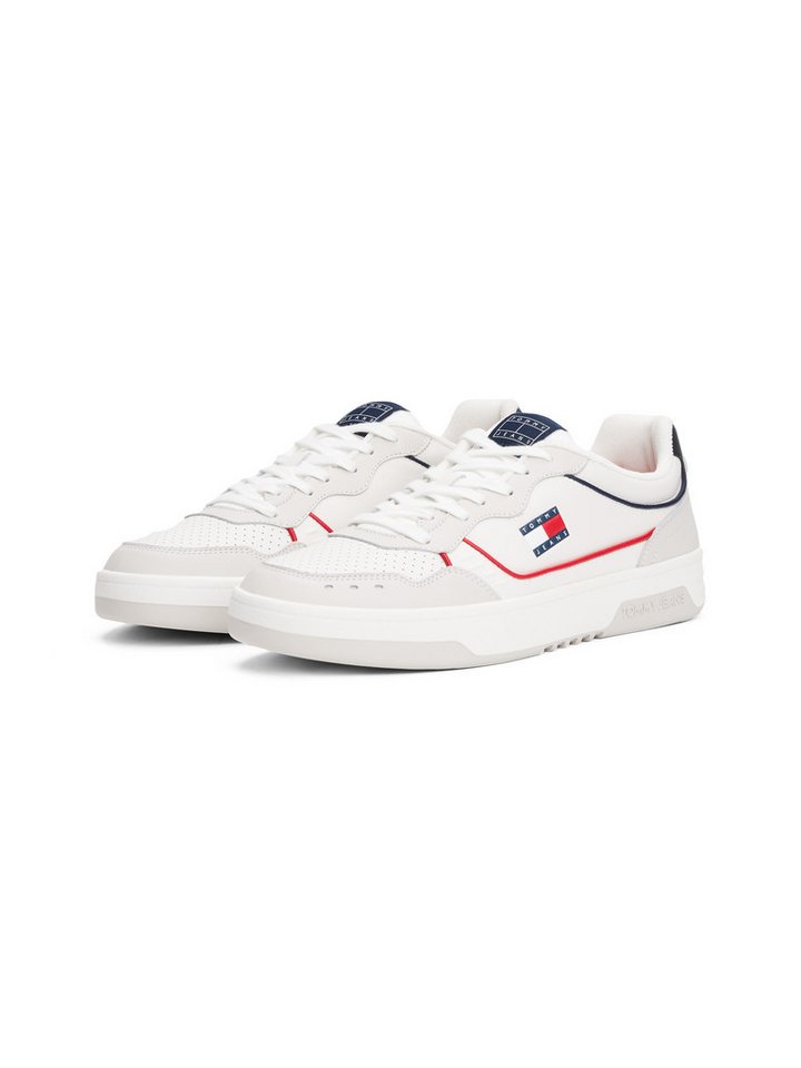 Tommy Jeans TJM CUPSOLE ELEVATED LEATHER Sneaker, Freizeitschuh, Halbschuh, Schnürschuh, bunte Paspel in Tommy Farben von Tommy Jeans