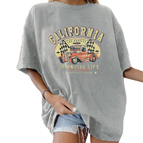 Tomwell Damen Oversized T-Shirt Sommer Kurzarm Grafikdruck Tunika Lose Rundhals Buchstaben Longshirt Frauen Sport Oberteile Lustig Streetwear Teenager Mädchen Tops Lang Grau M von Tomwell