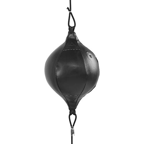 Tonsa Doppelend-Boxsack, Doppelend-Ball aus PU-Leder Zum Aufhängen, Box-Speed-Ball mit 2 Ringverschlüssen und Vollelastischen Schnüren für Reaktion, Beweglichkeit, Schlaggeschwindigkeit,(Schwarz) von Tonsa
