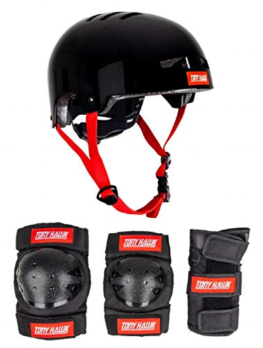 Tony Hawk Unisex, Jugend Helmet & Padset 4-8 Yrs Schutzset, Schwarz/Rot (Mehrfarbig), S/M von Tony Hawk