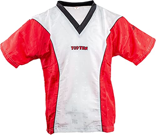 T-Shirt mit V-Ausschnitt zum Kickboxen „Kickboxjacke Kickboxing“ mit schwarzem Kragen - rot-Weiss, Gr. L von TOP TEN