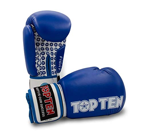 TOP Ten Boxhandschuhe Fight - 10 12 16 Oz - schwarz rot blau grün orange Kickboxen UVM. blau/weiß 10 Oz von TOP TEN