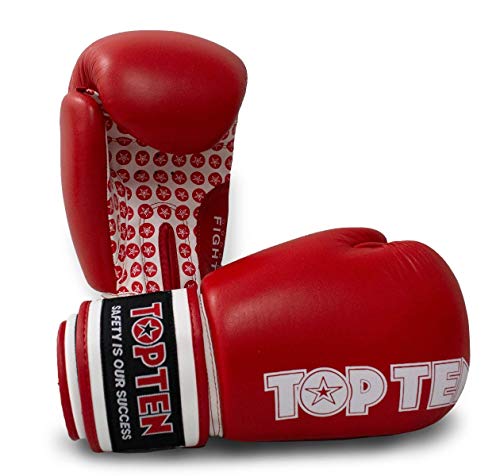 TOP Ten Boxhandschuhe Fight - 10 12 16 Oz - schwarz rot blau grün orange Kickboxen UVM. rot/weiß 10 Oz von TOP TEN