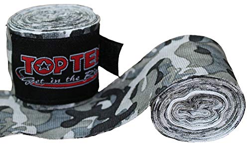 TopTen Camouflage Boxbandagen Box-Bandagen schwarz grün grau weiß Hand Wraps elastisch Elastik 250 cm 2,5 m Handbandagen Faustbandagen Kickboxen Boxen MMA Muay Thai Thaiboxen Camou, Camo von TOP TEN