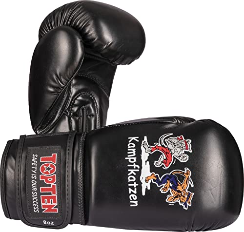 Boxhandschuhe „Kampfkatzen“ - 8 oz, schwarz von TOP TEN
