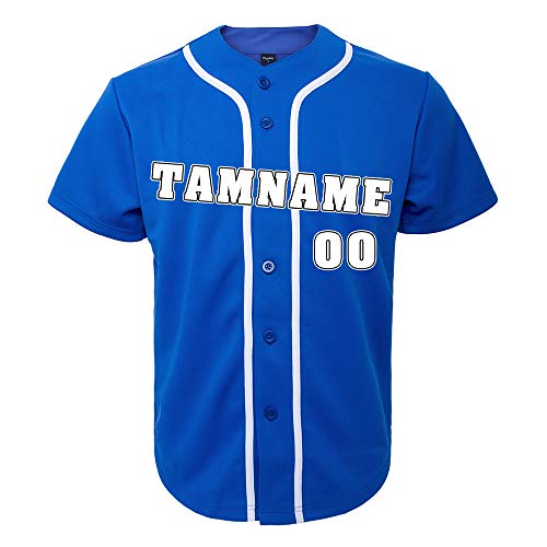 TopTie Custom Design Herren Baseball Trikot Vollknopf-Blau Weiß-L von TopTie