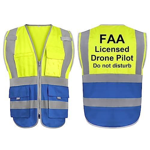 TopTie FAA Drone Pilot Vest Warnweste 9 Taschen Reflektierende Sicherheitsweste für Drohnenbetreiber, komfortabel und ungestört, Drohnenzubehör, erfüllt ANSI/ISEA-Standards von TopTie