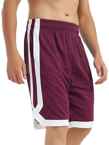 TopTie Herren Sport Shorts, Basketball Trainingsshorts Kurze Sporthose mit Taschen-Dunkelrot-L von TopTie