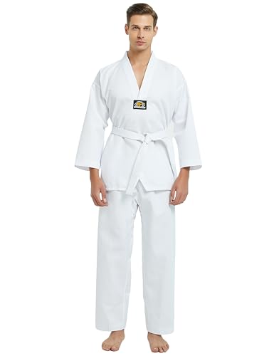 TopTie Kampfsportanzug Karateanzug TKD Dobok Taekwondo Anzug mit Weißer Gürtel Schwarz Trim von TopTie