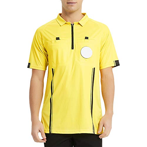 TopTie Men's Soccer Referee Jersey Officials Pro Short Sleeve Referee Shirts-Yellow-XL von TopTie
