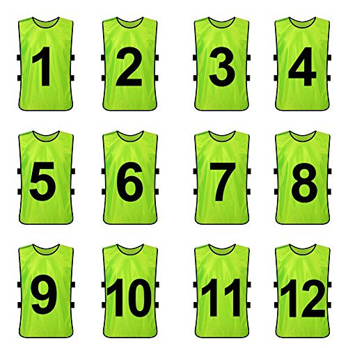 TopTie Trainingsleibchen Scrimmage Weste 12 Packungen 1bis12 13 bis 24 Nummeriert Grün #1 to 12 Adult von TopTie