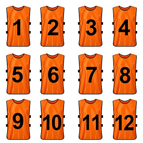 TopTie Trainingsleibchen Scrimmage Weste 12 Packungen 1bis12 13 bis 24 Nummeriert Orange #1 to 12 Adult von TopTie