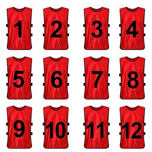 TopTie Trainingsleibchen Scrimmage Weste 12 Packungen 1bis12 13 bis 24 Nummeriert Rot #1 to 12 XL von TopTie