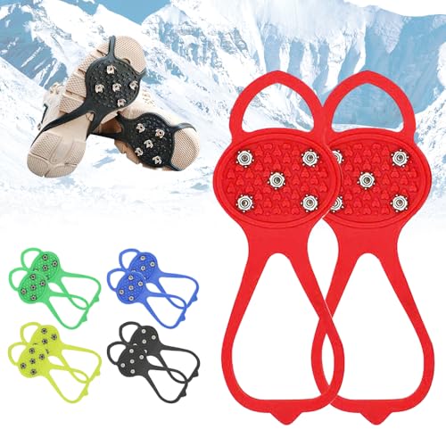 Universelle rutschfeste Greifer-Spikes, Spikes für Schuhe Winter, Schneeketten für Schuhe, Schuhspikes Schnee und EIS, zum Wandern, Bergsteigen, Spazierengehen (Rot, Erwachsener) von Topbashgo