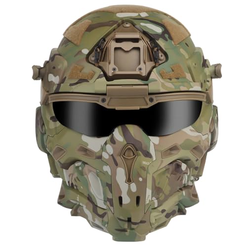 Torquino Taktischer Helm Militär Schnelle Helm für Airsoft Paintball, CS, Outdoor-Sportarten Usw, HL 98 Airsoft Tactical Schutzhelm mit Maske, Schutzbrille, Integriertem Kommunikation Skopfhörer von Torquino