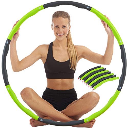 Hula Hoop Reifen für Erwachsene Durchmesser 95 cm Fortgeschrittene Fitness zur Gewichtsabnahme Hoola Hoops Gewichtsreduktion 8 abnehmbare Teile Grün - Grau von TOSANEO