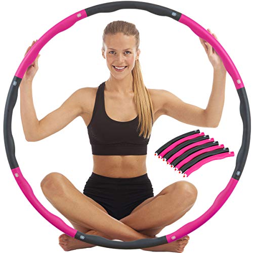Hula Hoop Reifen für Erwachsene Durchmesser 95 cm Fortgeschrittene Fitness zur Gewichtsabnahme Hoola Hoops Gewichtsreduktion 8 abnehmbare Teile Pink - Grau von TOSANEO
