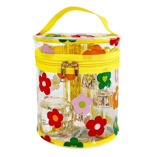 Modisch Kulturtasche Transparent,Blumen Brucken Kosmetiktasche Durchsichtig, wasserdichte PVC-Reise-Waschtaschen, Make-up Tasche，TSA-zugelassene Make-up-Taschen,Für die Dame (gelb.) von TotePrint