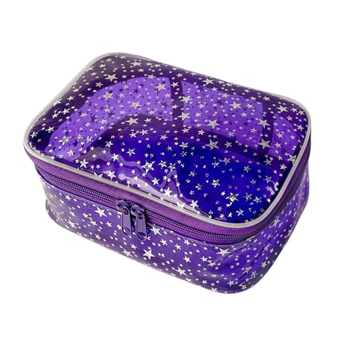 TotePrint Sternenmuster PVC Kosmetiktasche Wasserdicht Quadratische Eimerform 20x14x8cm Reise Makeup-Organizer (1er Pack) (Violett-s) von TotePrint