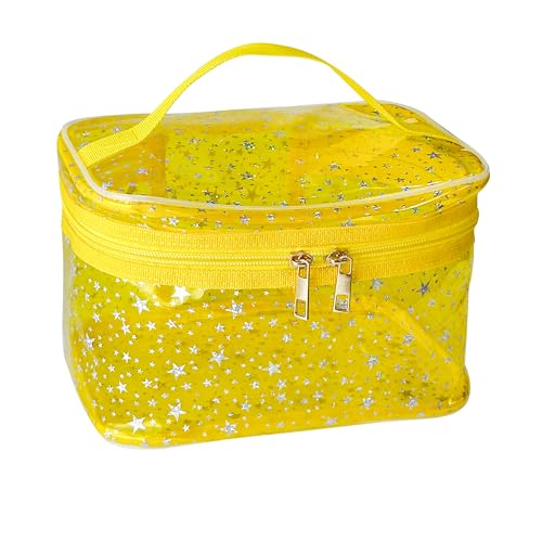 TotePrint Sternenmuster PVC Kosmetiktasche Wasserdicht Quadratische Eimerform 22x14x14cm Reise Makeup-Organizer (1er Pack) (Gelb) von TotePrint