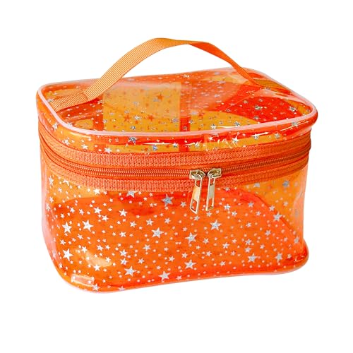 TotePrint Sternenmuster PVC Kosmetiktasche Wasserdicht Quadratische Eimerform 22x14x14cm Reise Makeup-Organizer (1er Pack) (Orange) von TotePrint