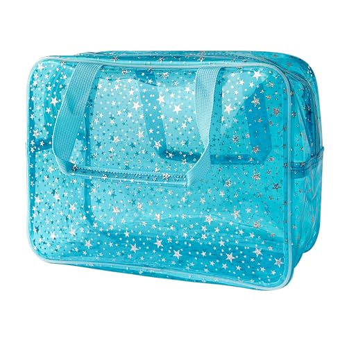 TotePrint Sternmuster PVC wasserdichte Handtasche Make-up-Tasche für Make-up-Pflegeprodukte enthalten 11,8 "x5.12" x8.26" (Blua) von TotePrint