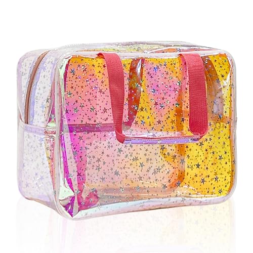 TotePrint Sternmuster PVC wasserdichte Handtasche Make-up-Tasche für Make-up-Pflegeprodukte enthalten 11,8 "x5.12" x8.26" (Holographic Rosa) von TotePrint