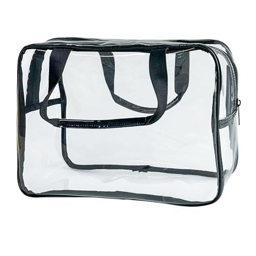 TotePrint Transparente wasserdichte Vinyl-Handtasche Make-up Wasserdicht Schulter Tote Bag 11.8'' ×5.12'' ×8.26'' (Clear+Black Handle) von TotePrint